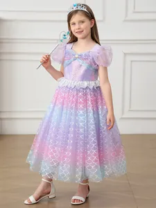 Girl's mermaid princess costume with purple sequins and gradient fish scale skirt