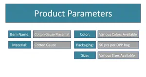 Specifications for cotton yarn placemats showing sizes, materials, and packing details