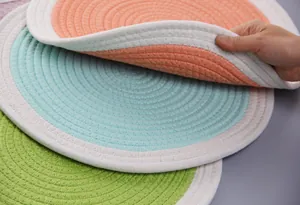 Detailed view of flexible cotton rope weave showing the soft texture of thermal placemats