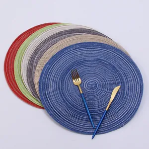 Nordic handmade ramie round placemats set in six colors with elegant braided texture