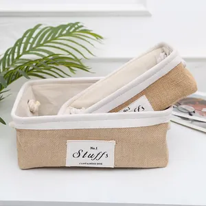 Japanese jute storage baskets with white fabric lining and carry handles, set of two