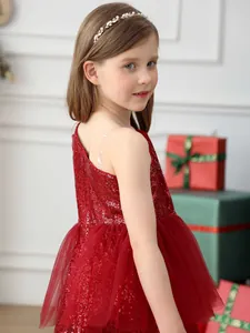 Robe de princesse rouge à paillettes et tulle pour filles, idéale pour fête de Noël
