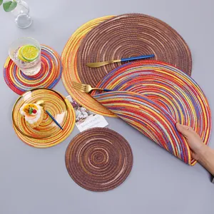 Round Cotton Braided Placemats Heat Resistant Washable Table Coasters For Dining Room Kitchen Home Decor Woven Spiral Mats