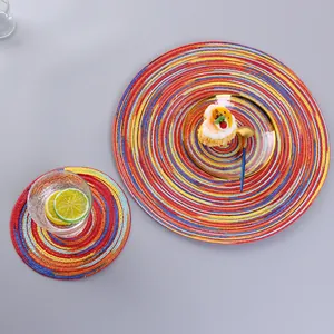 European colorful round woven heat-resistant ramie placemats for dining table and tea cups
