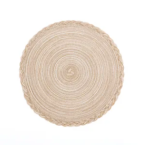 Nordic style handmade round woven ramie placemat in natural beige color for dining tables