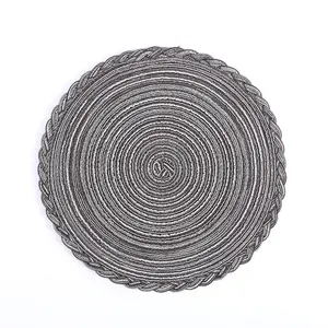 Nordic round woven placemat in taupe with metallic fiber for dining table heat insulation