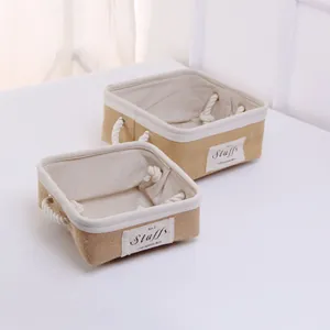 Set of two Japanese minimalist jute storage baskets with cotton rope handles for home organizing