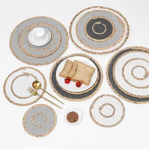 Handwoven placemat set in various sizes with neutral tones and natural cotton rope detail