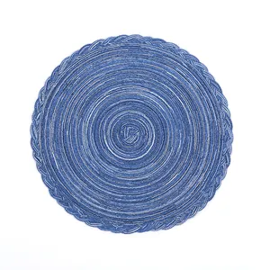 Nordic round blue woven cotton placemat with spiral stitching for table heat insulation