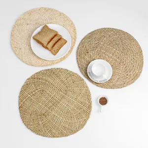 Japanese Round Woven Seagrass Corn Husk Placemats Heat Resistant Non-Slip Straw Table Mats Natural Decorative Braided Place Mats For Home Kitchen Dining
