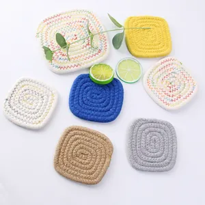 Sottobicchieri in Corda di Cotone Intrecciati a Mano Quadrati Rettangolari Tovagliette Resistenti Al Calore Antiscivolo per Tavolo da Pranzo Caffè Tè Decorazione Cucina