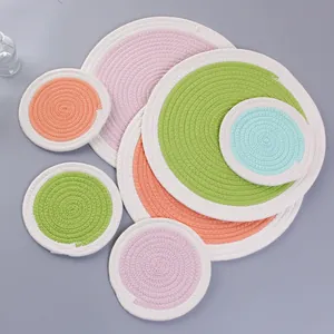 Minimalist woven cotton placemats in pastel colors for heat insulation and table protection
