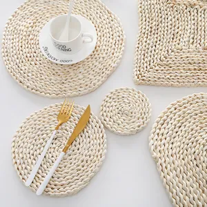 Handwoven corn husk placemats and coasters in various round and square shapes