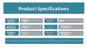 Detailed chart showing natural seagrass placemat specifications and sizing details