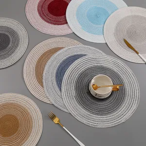 Nordic Round Braided Place Mats Cotton Ramie Gradient Heat Resistant Table Mats For Dining Room Kitchen Home Decor