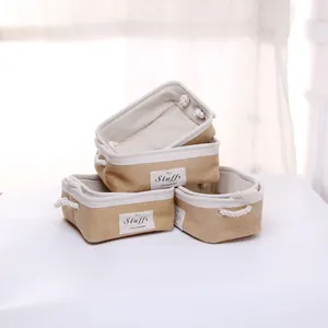 Detail of jute storage basket featuring soft fabric lining and durable cotton rope handle