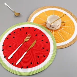 Rundes Gewebtes Obstmuster Tischset PP Hitzebeständige Rutschfeste Tischmatte Wassermelone Zitrone Dekorative Essmatten