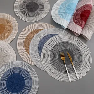 Round gradient ramie woven placemats in multiple colors with spiral textures