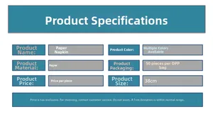 Detailed product specifications of 38cm woven paper placemats with cleaning instructions
