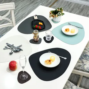 Waterproof irregular PVC placemats and coasters set in black, grey and light blue colors