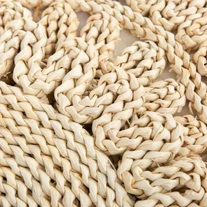 Macro shot of handcrafted natural maize husk weaving with intricate circular patterns