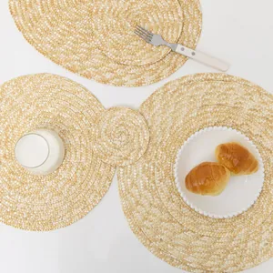 Handwoven straw placemats set for dining tables with natural heat resistant texture