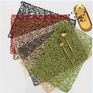 Modern Woven Paper Rope Placemats Heat Insulated Rectangular Table Mats Decorative Handmade Non-Washable Coasters For Kitchen Home