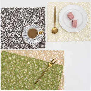 Handwoven paper rope placemats in four colors for table heat insulation and decor