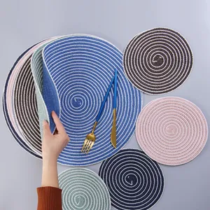 Woven Table Mats Cotton Ramie Heat Resistant Spiral Round Oval For Home Kitchen Solid Color Decorative Coasters
