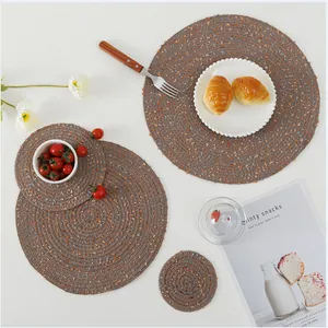 Lot de sets de table ronds tissés nordiques en fil de coton gris brun pour la table