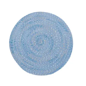 Set de table rond tissé nordique avec motifs de fils de coton bleus en spirale