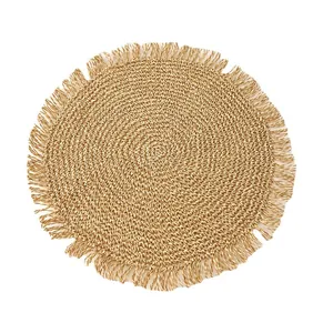 Tovaglietta rotonda intrecciata in carta stile giapponese con frange per decorazioni