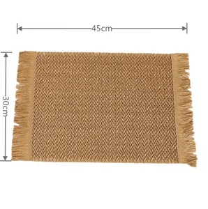 Detail of 45x30cm woven paper table mat with herringbone pattern and fringe decor