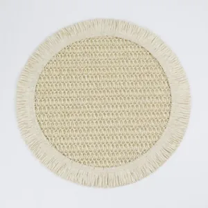 Japanese style woven placemat with fringe edges for home and hotel dining decor