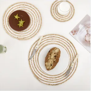 Round Woven Paper Corn Husk Placemats Heat Resistant Pot Pads Table Coasters Japanese Minimalist Style Home Dining Decor