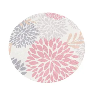 Floral print woven placemat, circular heat resistant pad for dining table decor