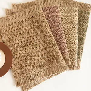 Modern Woven Paper Linen Grass Placemat With Tassels Bohemian Style Heat Resistant Anti Slip Decorative Table Mat Dining Room Home Kitchen Accessories