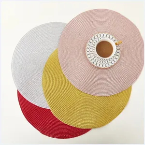 Round Braided Placemat Heat Resistant PVC Polyester Woven Table Mat Non-slip Washable Decorative Dining Coaster For Home Party