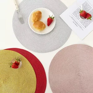 Japanese round braided placemats set in gold, silver, red and pink for dining table decor