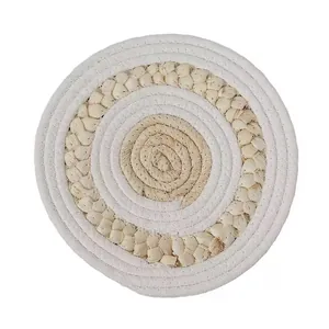 Nordic round cotton and straw woven placemat with minimalist bohemian insulation design