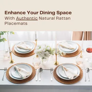 Handwoven round natural rattan placemat set for heat insulation and dining table decor