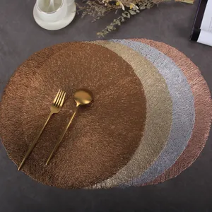 Round Hollow Out PVC Placemat Waterproof Heat Resistant Metallic Table Mat Gold Silver Decorative Coaster For Dining Table Home Party Wedding