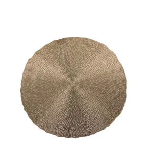 Bronze round PVC placemat with radial texture and scalloped edges for home dining decor