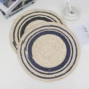 Round Hand Woven Corn Husk Place Mat Heat Resistant Non Slip Coaster For Dining Table Natural Straw Tableware Decor Mat