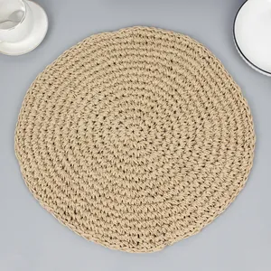 Set de table rond en fibres de papier tressées pour isolation thermique et décoration