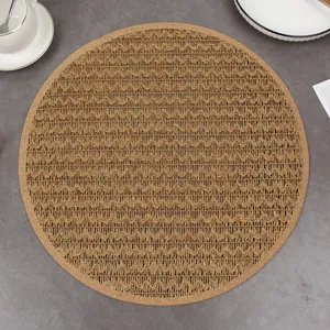 Round woven table mat with cork edge, minimalist natural insulation placemat for dining