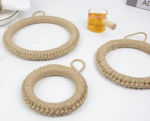 Lot de 3 sets de table ronds en jute tressés à la main avec boucles de suspension décoratifs