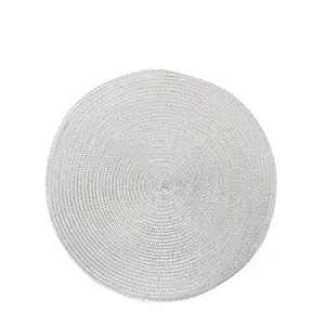 Japanese style round woven placemat with silver silk, minimalist white table protector