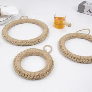 Lot de 3 sets de table ronds en jute faits main avec boucles pour isolation thermique