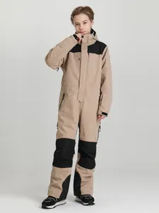 Kids Professional One Piece Ski Suit Waterproof Windproof Thickened Warm Padded Jumpsuit For Boy Girl Snowboard Winter Outdoor Sports
